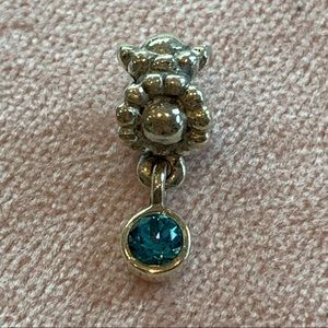 Pandora Silver Dangle Charm With Blue Gem